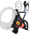 Straight Up Heavy Duty Brushless Concrete Cutter Ring Saw With Switchable Titanium Blade Sizes And Zero Hassle Automatic Adjustment 8900W Brushless Motor Hits 3000Rpm For Killer Masonry Work with safety gloves and goggles.