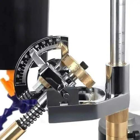 Close-up of the adjustable angle gauge on the 6 Inch Bench Grinder Polishing Machine Gemstone Lathe for precise cutting.