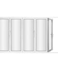 Five Panel Aluminum Folding Glass Door In White With Low E Tempered Glass And Heavy Duty Rollers, showcasing smooth operation and sleek design.