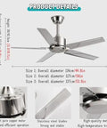 Large 127Cm Remote Control Ceiling Fan With Five Noiseless Blades And Rustproof Steel Build Delivers Heavy Duty Quiet Cooling To Keep Your Home Smooth And Breezy, showing product details and materials.