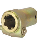 Heavy Duty PTO To Hydraulic Pump Coupler 1 3/8 6 Spline To 1 Inch Round Bore with metal finish for 540 RPM tractor outputs.