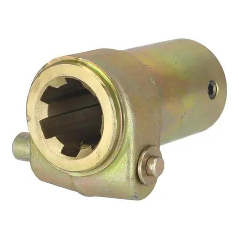 Heavy Duty PTO To Hydraulic Pump Coupler 1 3/8 6 Spline To 1 Inch Round Bore with metal finish for 540 RPM tractor outputs.