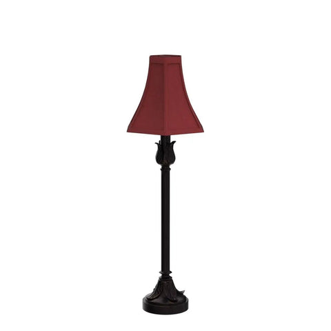 Buffet Table Lamps Set Of 2 With Bronze Finish And Burgundy Fabric Shade, 25.75 Inches Tall, Great For Office, Dorm, Bedroom Or Nightstand