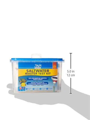 Zero Drama Saltwater Aquarium Water Test Kit Providing 550 Rock Solid Tests For Salinity pH Ammonia And Nitrites in a plastic case.