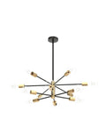 Modern Sputnik Chandelier Ceiling Light With 12 Lights In Gold And Black, Adjustable Height Up To 53.8 Inches, Industrial Farmhouse Pendant Lighting