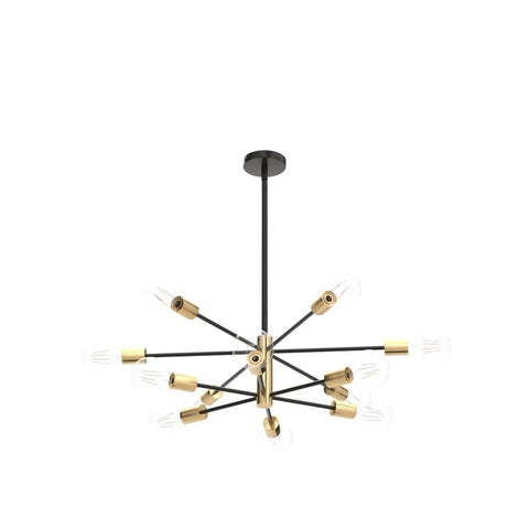Modern Sputnik Chandelier Ceiling Light With 12 Lights In Gold And Black, Adjustable Height Up To 53.8 Inches, Industrial Farmhouse Pendant Lighting