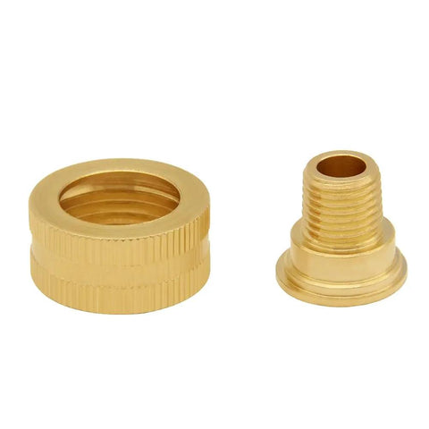 Brass Garden Hose Adapter 3/4 Inch GHT Female To 1/4 Inch NPT Male Swivel Connector, 2 Pack, Durable Brass Construction, Corrosion Resistant, Easy Fit For Outdoor Watering And Quick, Leak-Free Connections brass adapter parts shown on white background