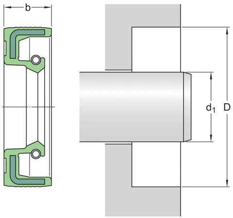 Technical diagram of a 200X230X15 HMS5 RG Radial Shaft Seal for oil or grease with rubber spring sealing lip, single lip.