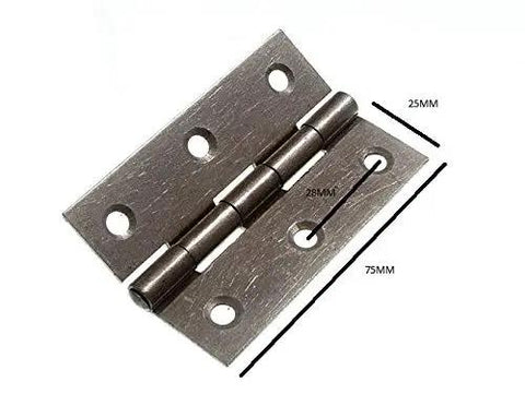 Heavy Duty Steel Butt Hinges 75mm Door Hardware Two Hundred Pack metallic finish hinge shown with dimensions measuring 75mm x 25mm.