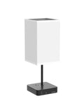 Touch Control Bedside Table Lamp With USB-C USB-A Ports And Two AC Outlets, LED Desk Light With Black Fabric Shade, white finish