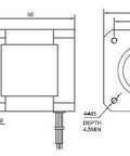 Front and side views of a NEMA 17 bipolar stepper motor kit, 60mm body length, 4-lead wiring.