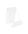 Crystal Clear L Shaped Bookends For Desk And Shelf Organization See Through Acrylic Supports standing angled view