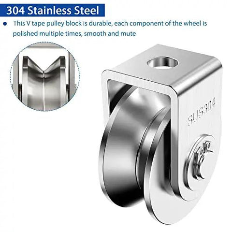 Rock Solid 2 Inch V Groove Pulley Pack Premium 304 Stainless Steel Cable Rollers built tough for heavy duty rigging close-up.