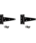 N129 155 V286 Extra Heavy Duty T Hinges Black 6 Inch Two Pack With Offset Screw Holes For Extra Strength And To Prevent Wood From Splitting Built To Last For Doors Sheds And Exterior Use Made From Hot Rolled Steel, pair with screws