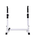 Adjustable Multifunctional Weightlifting Bench And Squat Rack For Home Gym Telescopic frame with non-slip feet, frontal view