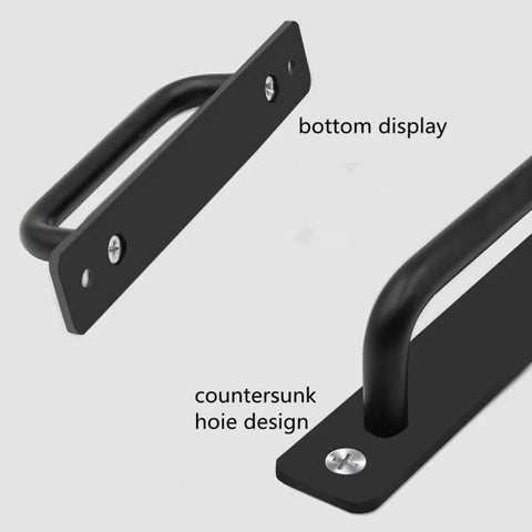 Pack Of 2 Beefy Aluminum Alloy Sliding Barn Door Handles And Cabinet Pull Knobs, shown in black with countersunk hole design