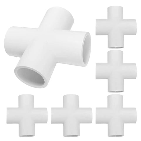 Six-pack of Four Way Flush Cross PVC Fitting for Home DIY Projects and Garden Three Quarter Inch Schedule 40 Connector White PVC Plumbing Cross