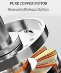 Pure copper motor detail showcasing strong motor wind force for Heavy Duty Industrial 5 Speed Ceiling Fan With Remote And Five Rugged Black Blades.
