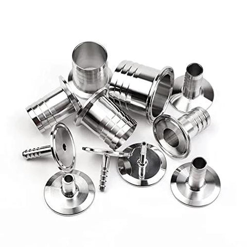 Beduan stainless steel 1.5-inch tri-clamp to 1.5-inch barb fittings set for home brew, with ferrules and clamps