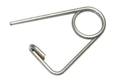 Close-up of a reusable cotter pin from the Throttle Rod Clevis Pin Kit For Go Kart Gas And Brake Pedal Linkage With Large Pins Includes 4 Zinc Coated Clevis Pins And 4 Reusable Cotter Pins For Easy Rod Attachment To Pedals.