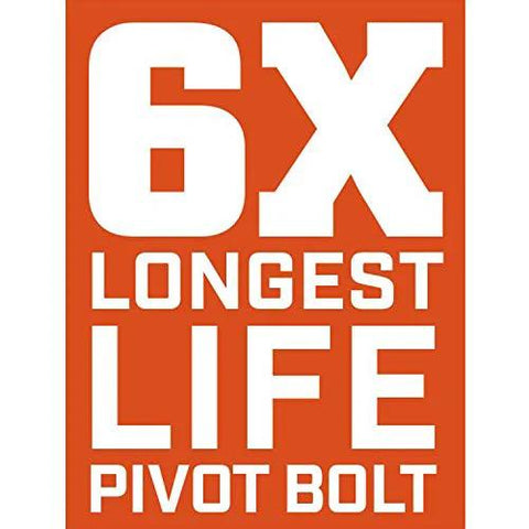 Orange label with white text reading 6X LONGEST LIFE PIVOT BOLT