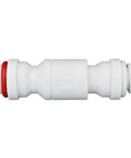3/8 Inch Imperial Push On Check Valve Plastic Plumbing Fitting Blocks Backflow Cold For Reverse Osmosis Ice Makers And Hydroponics Quick Hook Up Design Makes Plumbing A Breeze, featuring white plastic and red seal.