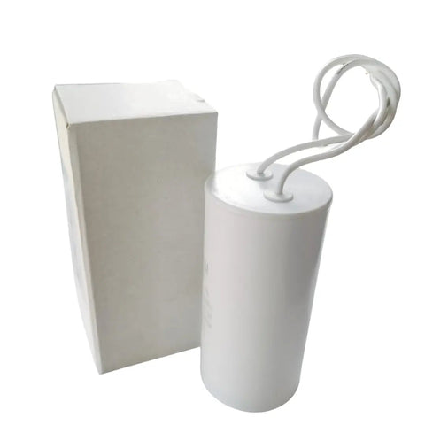 60uF Motor Run Capacitor CBB60 Round Cylinder 250Vac Metallized Polypropylene Film with two wires near box