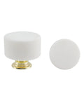 Premium Genuine White Marble Cabinet Knobs, Set Of Five Round Drawer Pulls For Dresser Or Kitchen Vanity With Sleek Brushed Metal Base, Killer Aesthetic Home Revival Kit Includes Dead Simple Mounting Hardware For Smooth Installation, displaying two round white marble knobs.