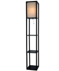 Corner Floor Lamp With Shelves For Living Room And Bedroom Cozy Bookshelf Lamp With Wooden Shelves And White Cotton Linen Shade Black Finish