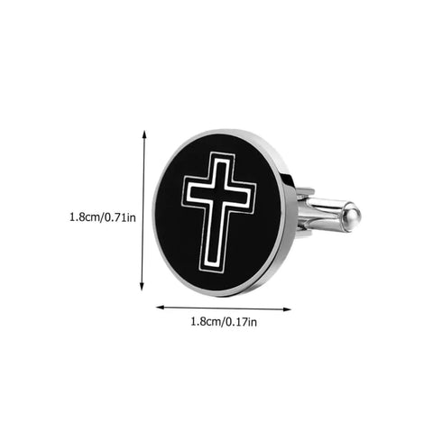 Cross Cufflinks Titanium Steel For Men Black Decorative Shirt Fasteners With A Sharp All Day Shine For Business Wedding Formal Wear And Everyday Dress Up 1 Pair shown with dimensions.