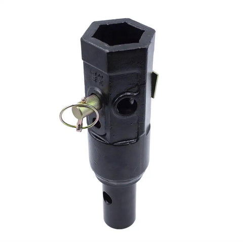 Heavy Duty 2 Inch Female Hex To 2 Inch Male Round Auger Shaft Adapter For Drill Attachments Converts Hex To Round Bolt Pin Compatible 12 Inch Long 17 Pound Construction, close-up view