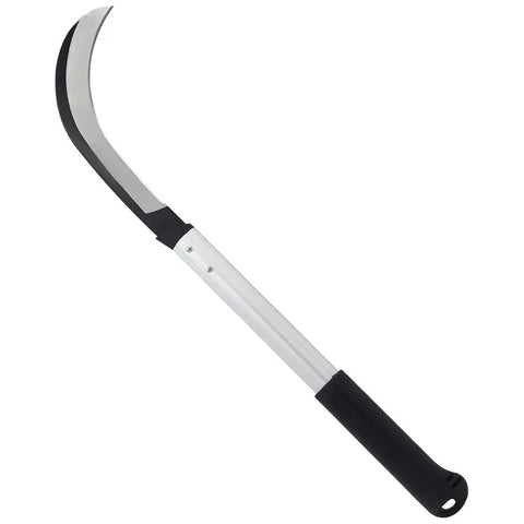 Beefy Heavy Duty Harvest Sickle With Carbon Steel Blade And Aluminum Handle, 14.5 Inch Tubular Shaft, Black Soft Rubber Grips, 9 Inch Hooked Blade.