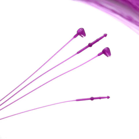 1000 Pack Premium Purple 5 Inch Plastic Snap Lock Pins Rock Solid Security Loop Tags displayed with purple plastic fasteners.