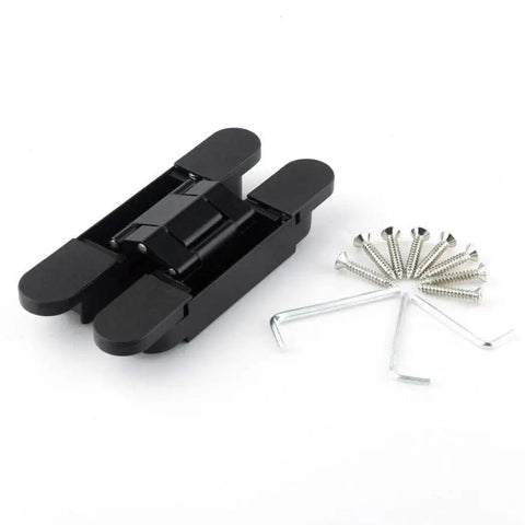 Top Tier Six Inch Hidden Door Hinges With Dead Simple Three Dimensional Tuning And Workhorse Zinc Alloy Build For Smooth Heavy Duty Swings On Flush Panels Up To Forty Four Pounds Load with screws and tools.