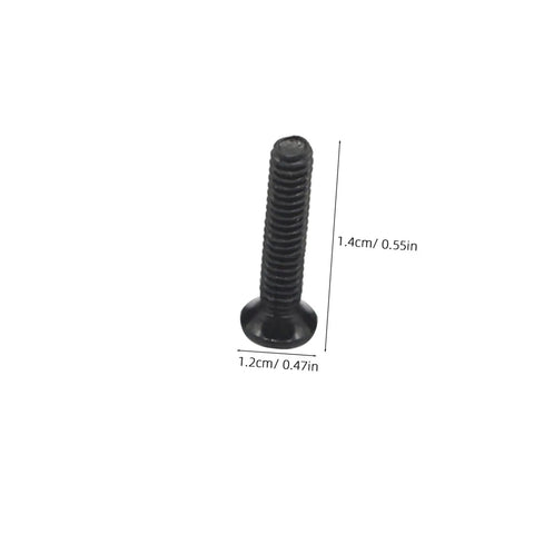 Solid Gear Carbon Steel Miniature Screw Assortment Loaded With Round Head Countersunk Bolts Inside A Compact Travel Kit For Hassle Free Notebook Glasses Repairs - close-up of black countersunk screw.