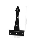 Heavy duty cabinet door hinge, black iron with smooth finish, 125mm height for residential and outdoor use, ideal for kitchen and barn doors.