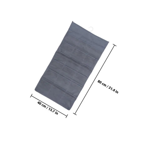 Double Sided Hanging Storage Organizer With Thirty Pockets For Socks Underwear And Clothes Dorm Room Door Wall Mount Space Saving Closet Sorter Game Changer For Tucking Away Clutter Fast Level Up Your Bedroom Setup, gray fabric, dimensions 80 cm x 40 cm.