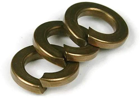 Three Quarter Inch Silicon Bronze Split Ring Lock Washer Set Of 25, Helical Spring Style Hardware, close-up view of lock washers.