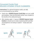Front view of Bruder Hygienic Eyelid Cleansers value-pack box with wipe and spray instructions