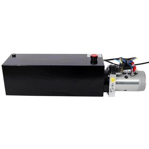 Heavy Duty 12V DC Hydraulic Power Unit With Steel Tank 1.6Kw Motor High Flow Pump side view showing electric motor and tank.