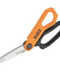 Klein Tools B2109 heavy-duty scissors with orange handle and black grip, stainless steel blades, 9-inch