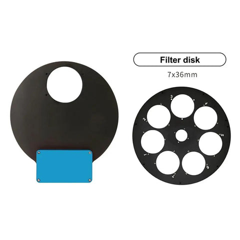 Electric Filter Wheel For Astronomical Telescopes With 3 Interchangeable Filter Disks showing 7x36mm filter disk.