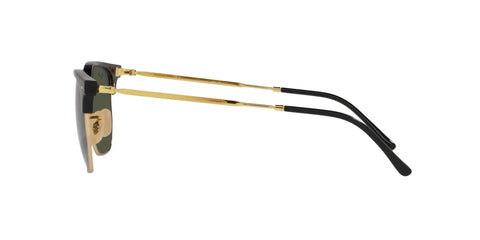 Side view of New Clubmaster Square Sunglasses 53mm Black On Gold With Green Crystal Lenses Lightweight Italian Made Frame With Metal Temples