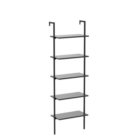 Game Changer 5 Tier Ladder Shelf With Heavy Duty Metal Frame Total Space Saver Bookcase Wall Mounted Organizer Rack For Living Room Easy Assemble In Matte Black 74 Inches High