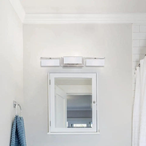 Meridian 25 Inch 3 Light Bathroom Vanity Light Fixture In Satin Platinum, Damp Rated G9 Bulb Compatible, UL And CUL Listed