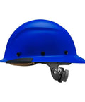 Side view of Carbon Fiber Reinforced Resin Full Brim Safety Helmet Blue With Perforated Synthetic Leather Comfort Dome And Molded EVA Foam.