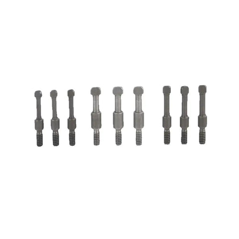 Bearing Puller Set Red Steel Collet 21 Piece for Automotive Maintenance, close-up of collet rods lined up on white background.