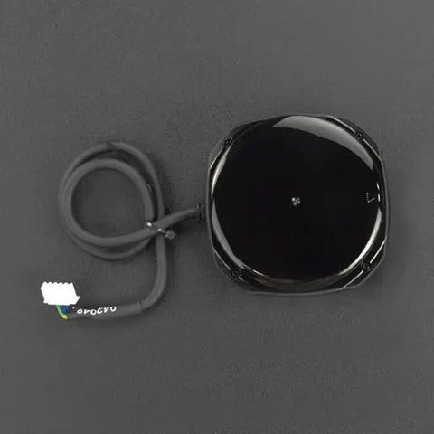 Top view of RPLiDAR S2L 18m ToF LiDAR Scanner for indoor and outdoor mapping with IP65 rating, black compact design with cable.