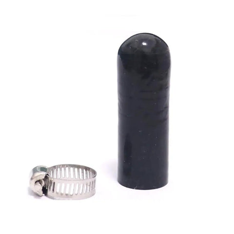 Universal Three-Eighths Inch High Temperature 3-Ply Silicone Hose Cap End Plug with clamp, heavy-duty automotive seal.