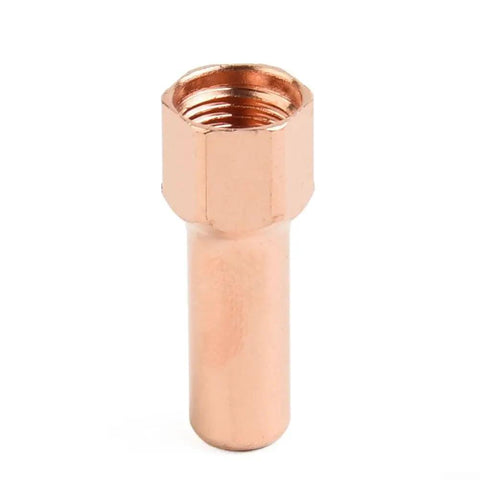 Top Tier 20 Pack Plasma Cutter Consumables Kit With 51246 Nozzle Tips And 52556 Electrodes For Pro Level Cutting Performance On Steel That Fits Pt-100 Torches Securely Made For Long Lasting Heavy Duty Work Without Modification Required, showing a copper nozzle tip.